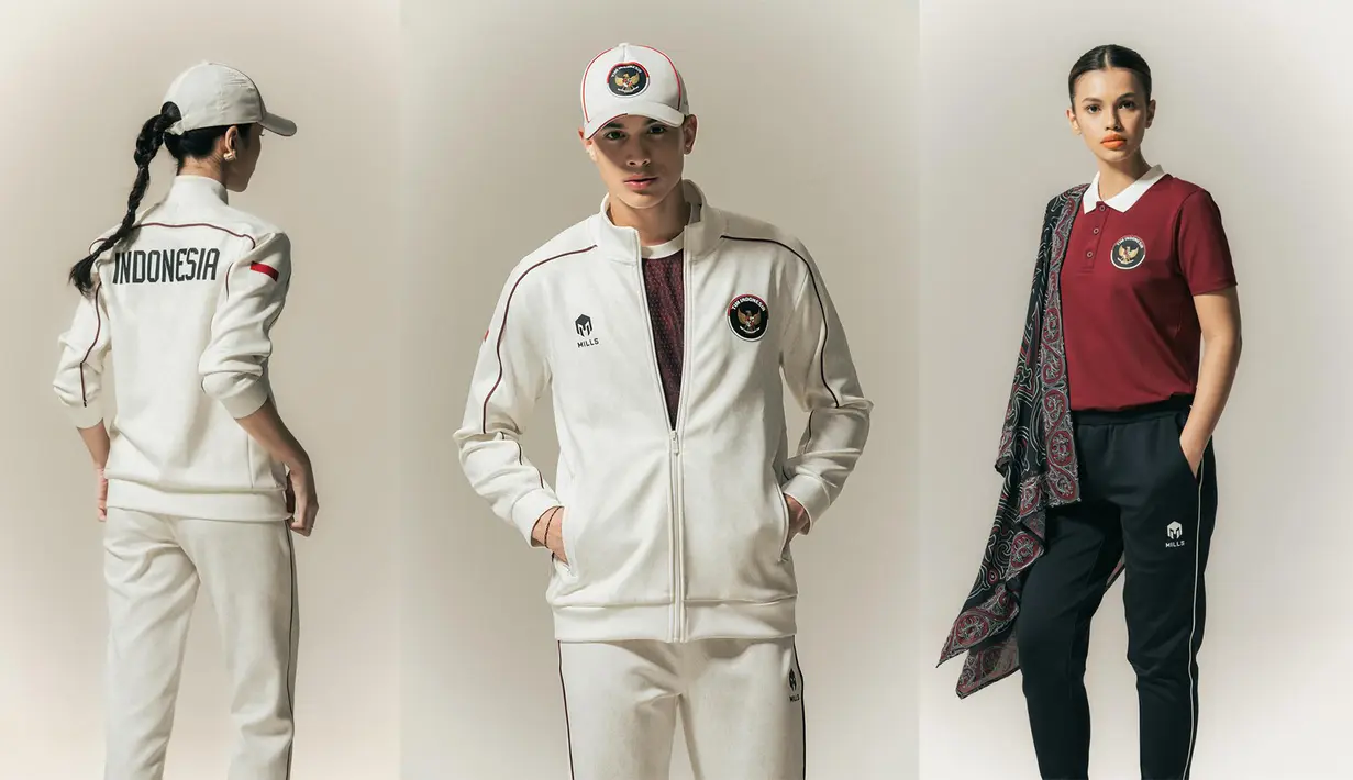 Koleksi seragam Tim Indonesia untuk Asian Games 2026 hadir dalam berbagai desain, mulai dari jaket dan setelan berwarna putih hingga polo shirt merah dengan sentuhan motif wastra Nusantara. (Foto: Ghea Fashion Studio/Sarinah/Tim Indonesia)