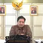 Menko Perekonomian Airlangga Hartarto dalam acara Kagama Depok, Peringatan Sumpah Pemuda dan Hari Pahlawan, Rabu (10/22/2021).