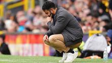 Pelatih kepala Manchester United, Ruben Amorim, bereaksi di pinggir lapangan saat pertandingan Premier League&nbsp;antara Manchester United dan Burnley di stadion Old Trafford di Manchester, Inggris, Sabtu, 30 Agustus 2025. (Martin Rickett/PA via AP)