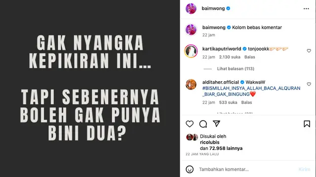 Baim Wong Unggah Sesuatu Soal Poligami, Paula Verhoeven: Nggak Dibikin Pusing, Ketawain Aja