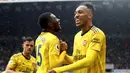 Musim lalu, striker asal Gabon itu memenangkan trofi sepatu emas Premier League dengan koleksi 22 gol.  (AP/Owen Humphreys)