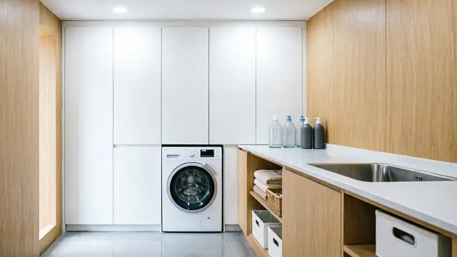 Desain Area Cuci dan Jemur Mungil yang Tetap Cantik Dilihat Tamu (AI)