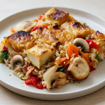 Resep Nasi Panggang Tofu dan Sayur Fermentasi tanpa Minyak./Copyright depositphotos.com/AI Generator