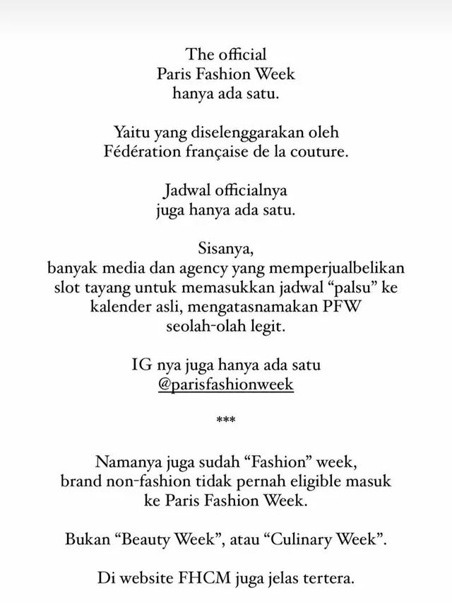 Unggahan Lucky Heng soal Paris Fashion Week 2022. (Foto: Dok. Instagram @mrluckyheng)