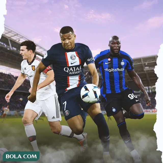 Ilustrasi - Harry Maguire, Kylian Mbappe, Romelu Lukaku
