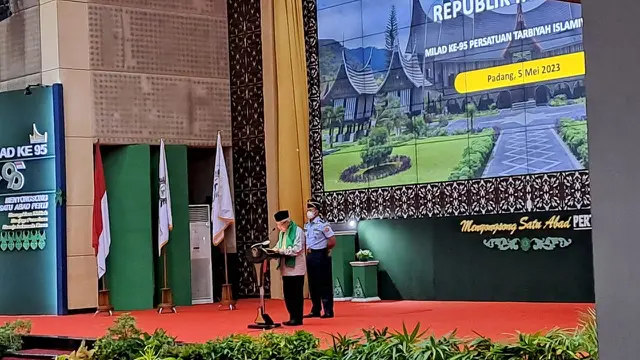 Wakil Presiden Ma'ruf Amin hadiri Milad PERTI di Padang. (Liputan6.com/ Novia Harlina)