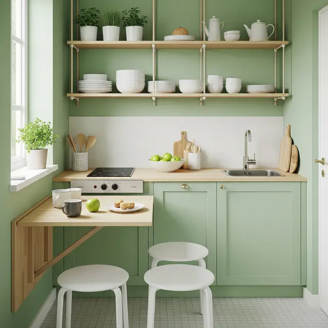 9 Desain Dapur Rumah Type 21 Ukuran 1x2 Meter dengan Rak Gantung dan Meja Lipat