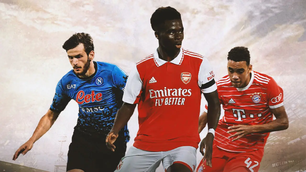 Ilustrasi - Khvicha Kvaratskhelia, Bukayo Saka, Jamal Musiala