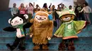 (Dari kiri) Maskot untuk Olimpiade Musim Dingin Vancouver 2010, Miga, Quatchi dan Sumi berpose untuk fotografer setelah debut mereka kepada siswa di Surrey, British Columbia, pada 27 November 2007. (Jonathan Hayward/The Canadian Press via AP)