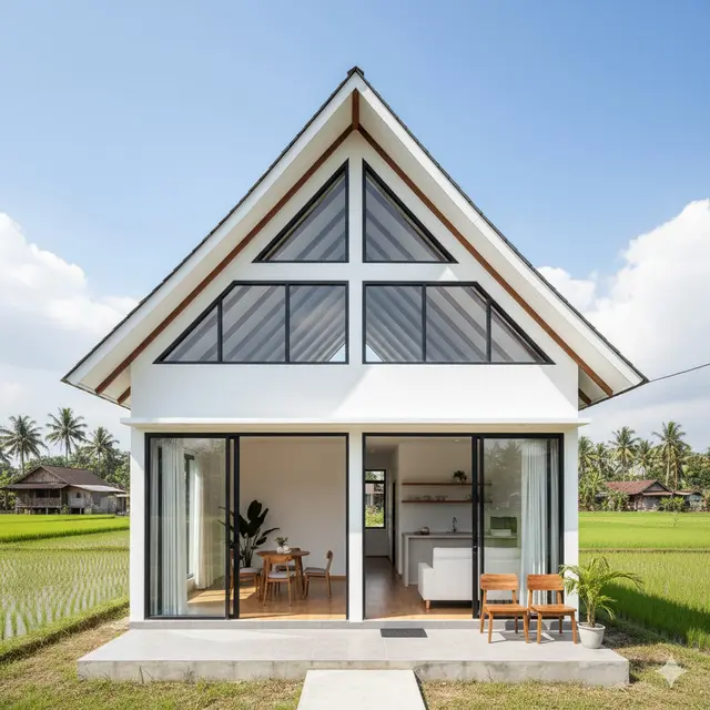 Model Rumah Murah Tapi Elegan dengan Atap Limas 2025 di Kampung (Image by Gemini AI)