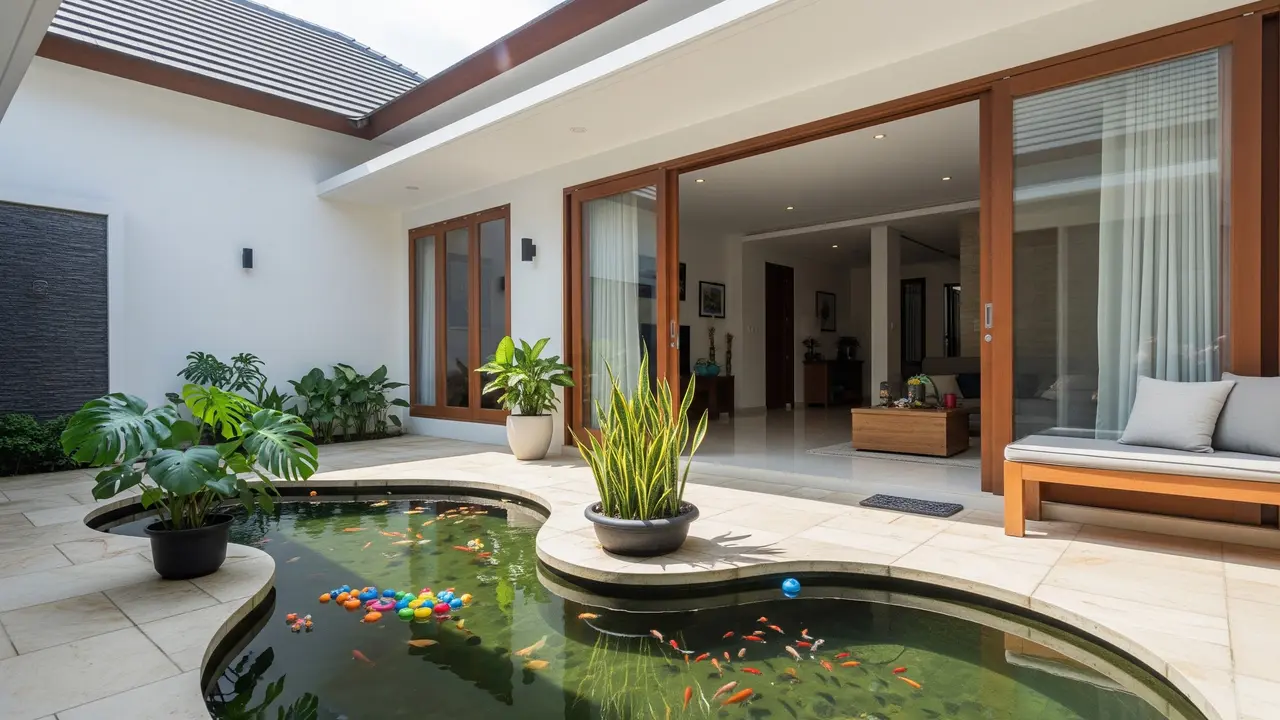 Desain Kolam Ikan Ramah Anak di Rumah Minimalis