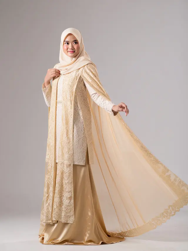 Model Gamis Brokat Modern Kombinasi Kain Satin Silk