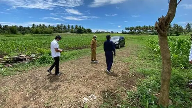 Rombongan Mentan bersama Wali Kota Manado saat meninjau salah satu lokasi pertanian.