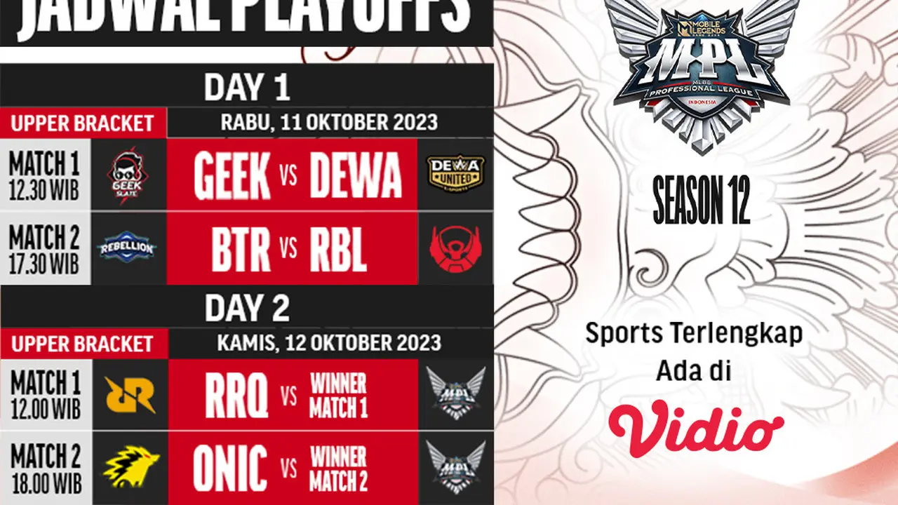 Jadwal dan Link Streaming MPL Indonesia Season 12 Playoff di Vidio