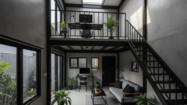 Model Rumah Minimalis Kecil dengan Mezzanine yang Estetik dan Fungsional Industrial