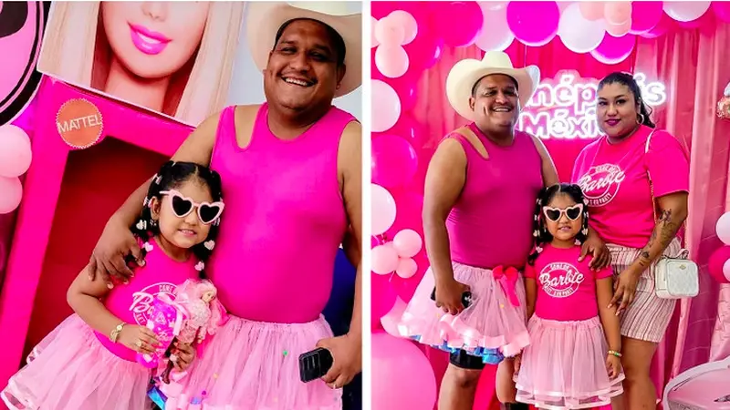 Ayah Ini Temani Sang Anak Menonton Film Barbie Pakai Baju dan Rok Tutu Pink