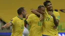 Brasil kembali memetik 3 poin usai mengalahkan Peru 2-0 dalam laga Kualifikasi Piala Dunia 2022 Zona Conmebol di Pernambuco Arena, Brasil, Jumat (10/9/2021) pagi WIB. Bintang Brasil, Neymar menyumbang 1 gol dan 1 assist dalam laga tersebut. (Foto: AFP/Nelson Almeida)