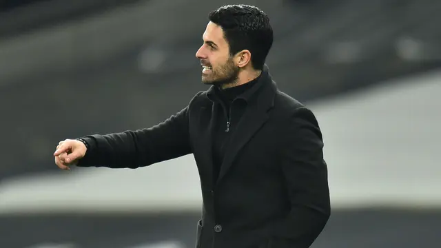 Foto Liga Inggris: Ekspresi Mikel Arteta Usai Arsenal Digilas Tottenham Hotspur