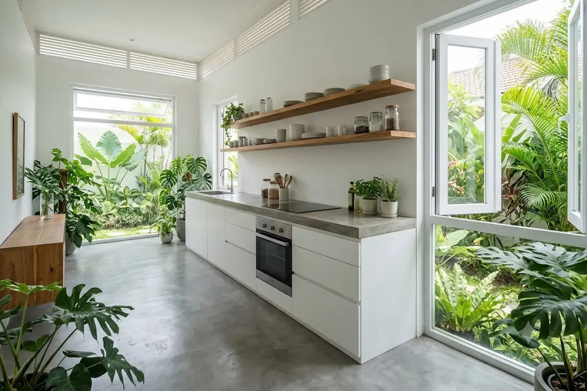 Desain dapur sederhana yang memanfaatkan sirkulasi udara alami