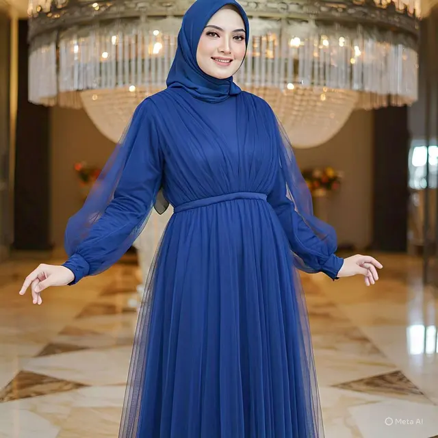 Dress Tulle dengan Leher V (created by AI)