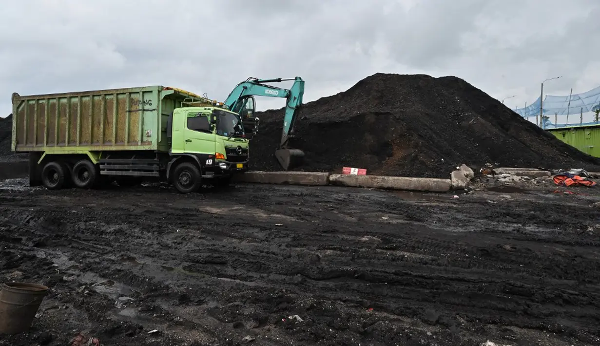 Batu bara dimuat ke truk di Pelabuhan Karya Citra Nusantara (KCN) Marunda, Jakarta, 17 Januari 2022. Indonesia melonggarkan larangan ekspor batu bara. (ADEK BERRY/AFP)