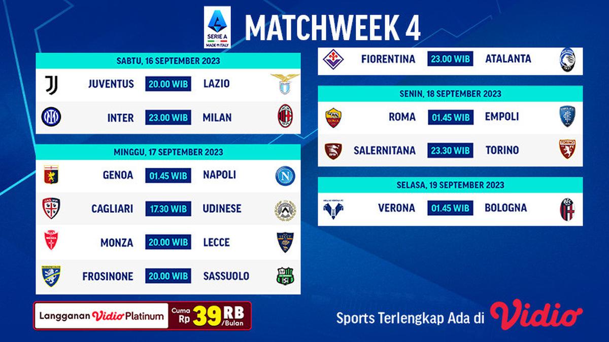 Jadwal Live Streaming Liga Italia 2023/2024 Matchday 4 di Vidio, 1619