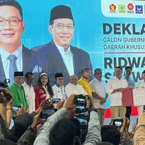 Koalisi Indonesia Maju (KIM) Plus resmi mendukun terhadap bakal calon gubernur dan wakil gubernur Pilkada Jakarta 2024, Ridwan Kamil-Suswono. (Foto: Liputan6.com/Nanda Perdana Putra).