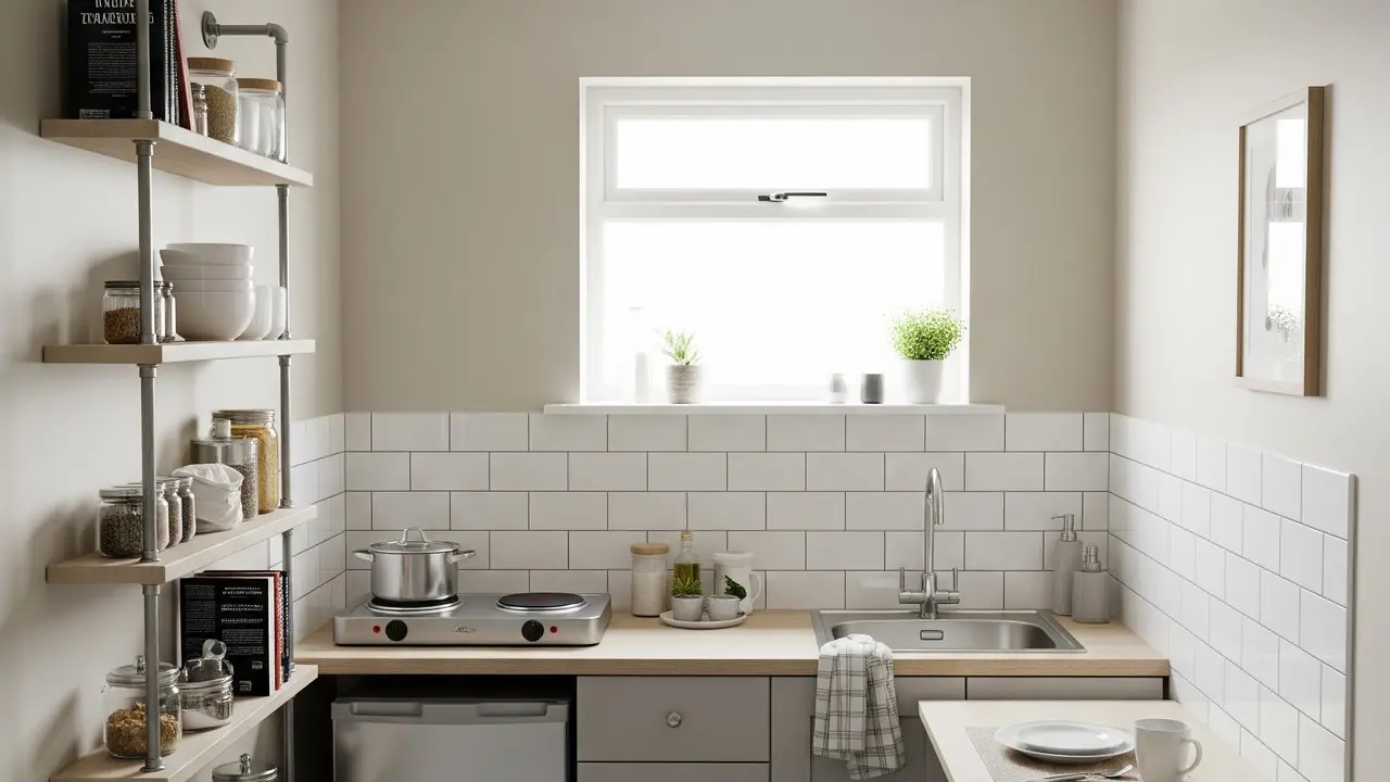 9 Desain Dapur Rumah Type 21 Ukuran 1x2 Meter dengan Rak Gantung dan Meja Lipat