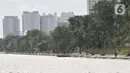 Aktivitas pekerja saat menyelesaikan proyek revitalisasi Taman Danau Sunter, Jakarta, Senin (9/3/2020). Revitalisasi ini untuk mengubah lahan kosong sekitar Danau Sunter menjadi area pembibitan tanaman, taman interaktif warga, dan destinasi wisata air terpadu. (merdeka.com/Iqbal Nugroho)