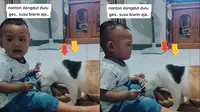 Bocah menangis usai susunya diminum oleh seekor kucing hingga habis (@romy_jayas/tiktok.com).