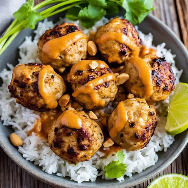 Bola-Bola Daging Ayam Bumbu Rempah dengan Saus Kacang