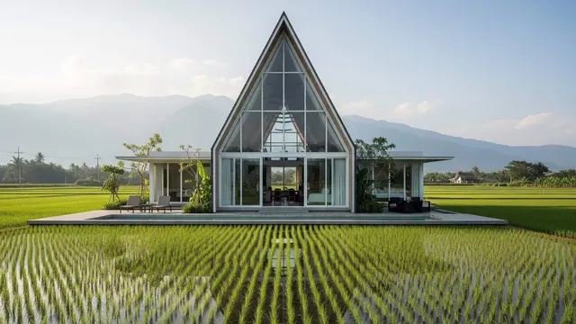 Desain Rumah Minimalis Kampung tapi Kelihatan Seperti Villa Mahal di Tengah Sawah