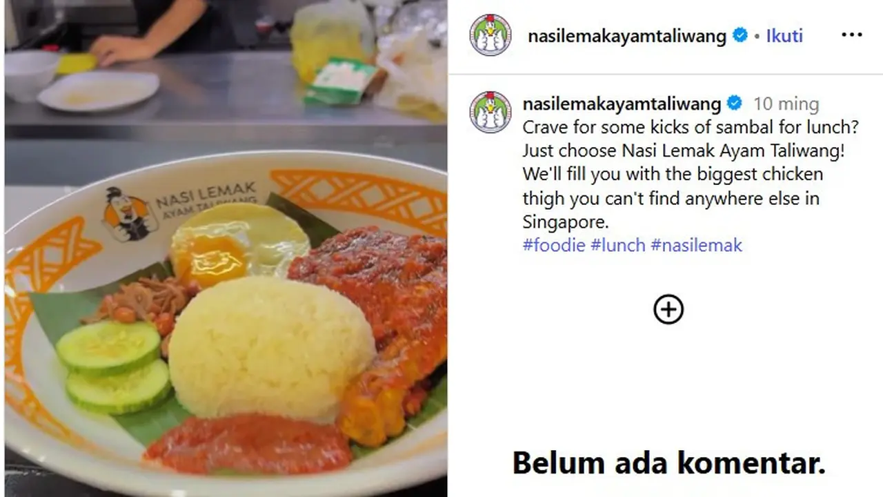 Nasi Lemak Ayam Taliwang di Singapura.