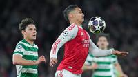 Arsenal sukses mengamankan langkah ke babak semifinal Liga Champions setelah bermain imbang 0-0 kontra Sporting CP di Emirates Stadium, Kamis (16/4/2026) dini hari WIB. (AP Photo/Kin Cheung)