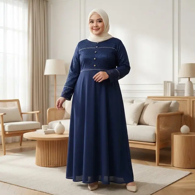 Model Gamis Brokat Buat Orang Gemuk