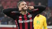 Florian Wirtz. Gelandang 18 tahun yang telah membela Bayer Leverkusen sejak 2019/2020 ini bernilai pasar 65 juta Euro atau setara Rp.1,07 triliun. Kompetisi tertinggi Eropa yang pernah diikutinya adalah Liga Europa selama 3 musim beruntun, mulai 2019/2020 hingga 2021/2022 ini. (AP/Martin Meissner)
