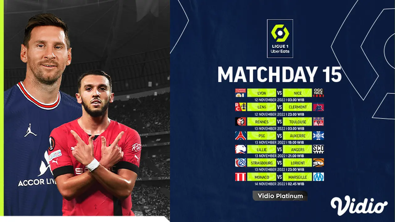 Tonton Live Streaming Ligue 1 Liga Prancis 2022/23 Week 15 di Vidio, 12-14 November : Lens Vs Clermont