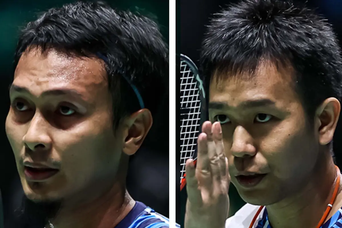 Pebulu tangkis Indonesia Muhammad Ahsan dan Hendra Setiawan di All England 2021