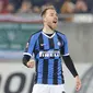 Gelandang Inter Milan Christian Eriksen merayakan gol ke gawang PFC Ludogorets Razgrad pada laga di Huvepharma Arena, Kamis (20/2/2020) atau Jumat dini hari WIB. (AP Photo/Vadim Ghirda)