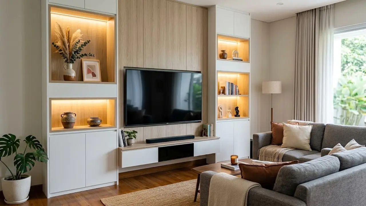 Model Dinding TV dengan Ceruk Dekorasi yang Tidak Memakan Ruang/AI Generated