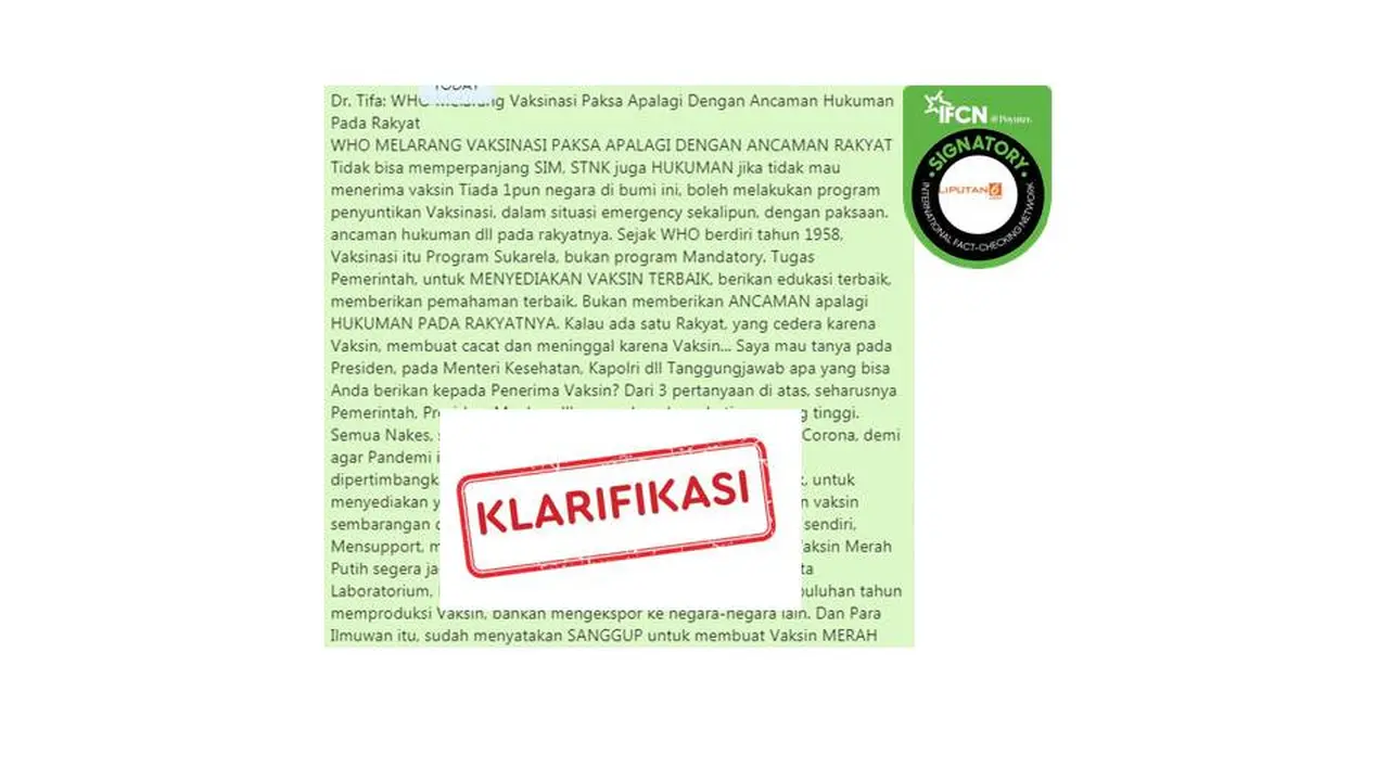 Cek Fakta Vaksin wajib bagi WHO