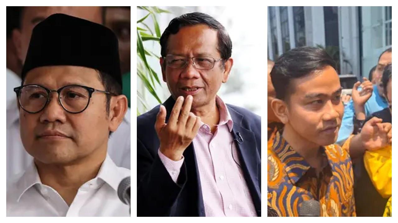 3 Bakal Cawapres di Pilpres 2024 yakni Muhaimin Iskandar (Cak Imin), Mahfud Md, dan Gibran Rakabuming Raka.