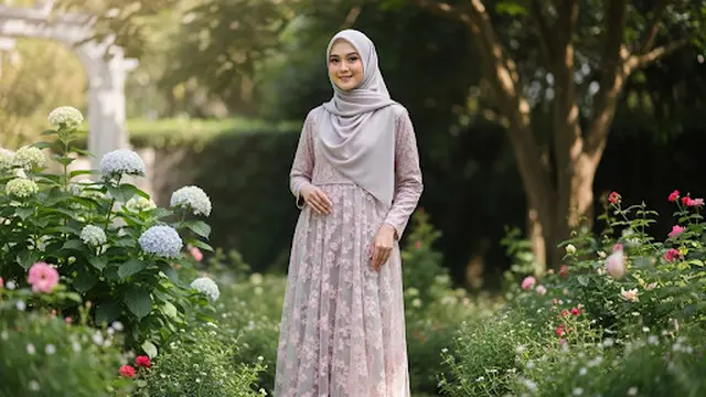 Maxi Dress dengan Tile Bunga