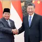 Xi Jinping mengucapkan selamat kepada Prabowo Subianto atas terpilihnya sebagai presiden Indonesia di Balai Agung Rakyat, Beijing (Xinhua).