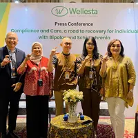 Hanadi Setiarto (Country Group Head Wellesta CPI), Dr. dr. Khamelia Malik, SpKJ (K) (Psikiater FKUI-RSCM), Prof. Dr. dr. Tjhin Wiguna, SpKJ, SubSp  A.R.(K), MIMH (Guru Besar Psikiatri, Subspesialis Anak dan Remaja FKUI-RSCM), dr. Minerva Theodora Simatupang, M.K.M. (Perwakilan Kemenkes RI), (Foto Dok: Wellesta)