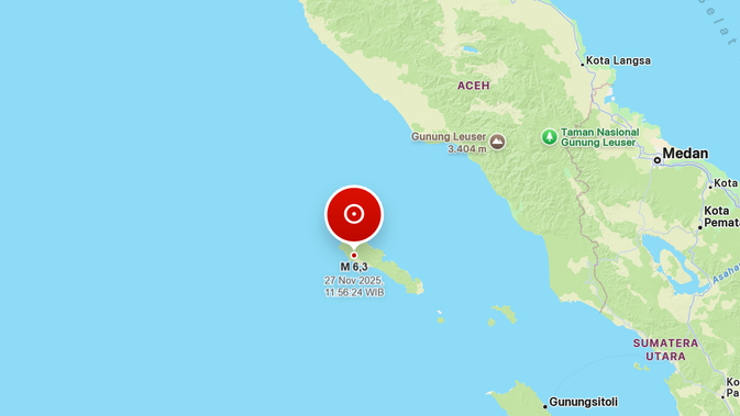 Gempa Hari Ini di Sinabang Aceh, Kekuatannya 6,3 Magnitudo
