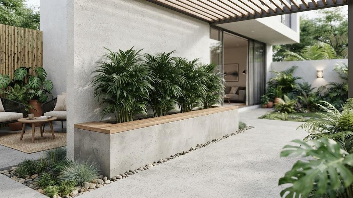 8 Inspirasi Planter Box Permanen untuk Palem Mini di Teras Minimalis, Desain Simpel dan Elegan