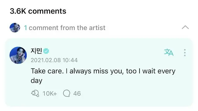 Komentar Jimin di Weverse kepada ARMY.