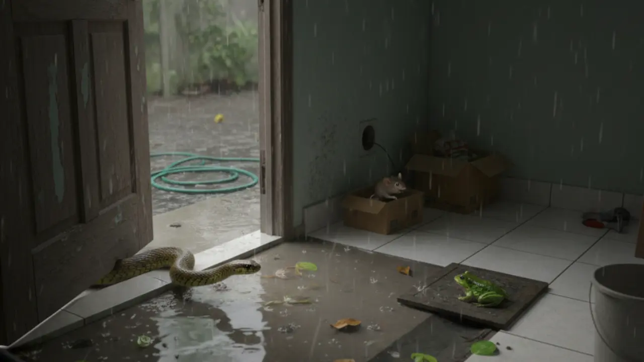 Ular kecil masuk rumah (Foto: Gemini AI)