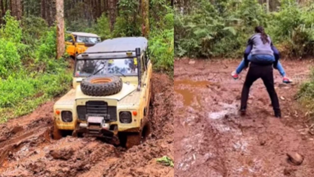 Mobil Pensiunan Komjen Polri Nyangkut saat Off Road, Terpaksa Jalan Kaki Gendong Cucu Nyaris Terpeleset